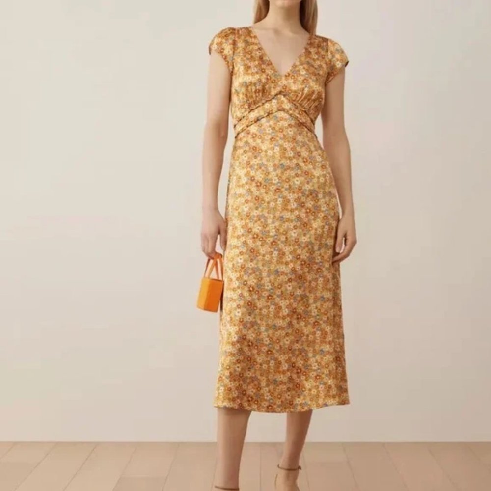 Reformation Kaye Floral-Print Silk Midi Dress NWT (Reformation)